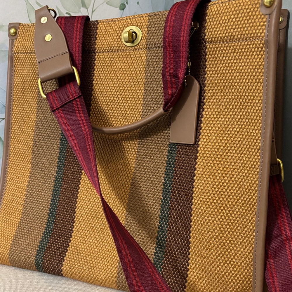 Woven Tote Bag with Red Strap